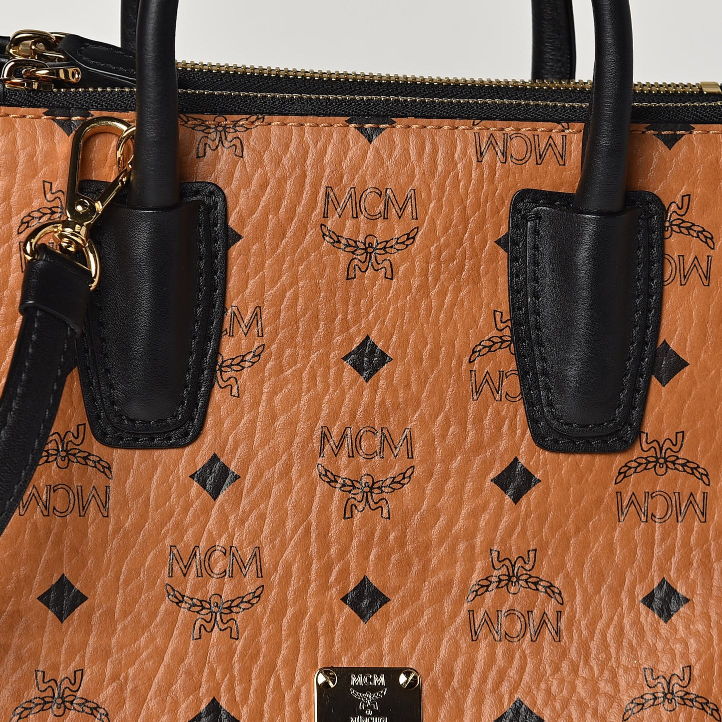 Visetos Small Kathy Double Zip Tote Cognac Black