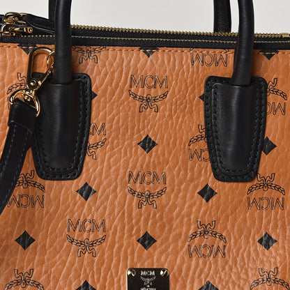 MCM Visetos Small Kathy Double Zip Tote Cognac Black 7 of 9