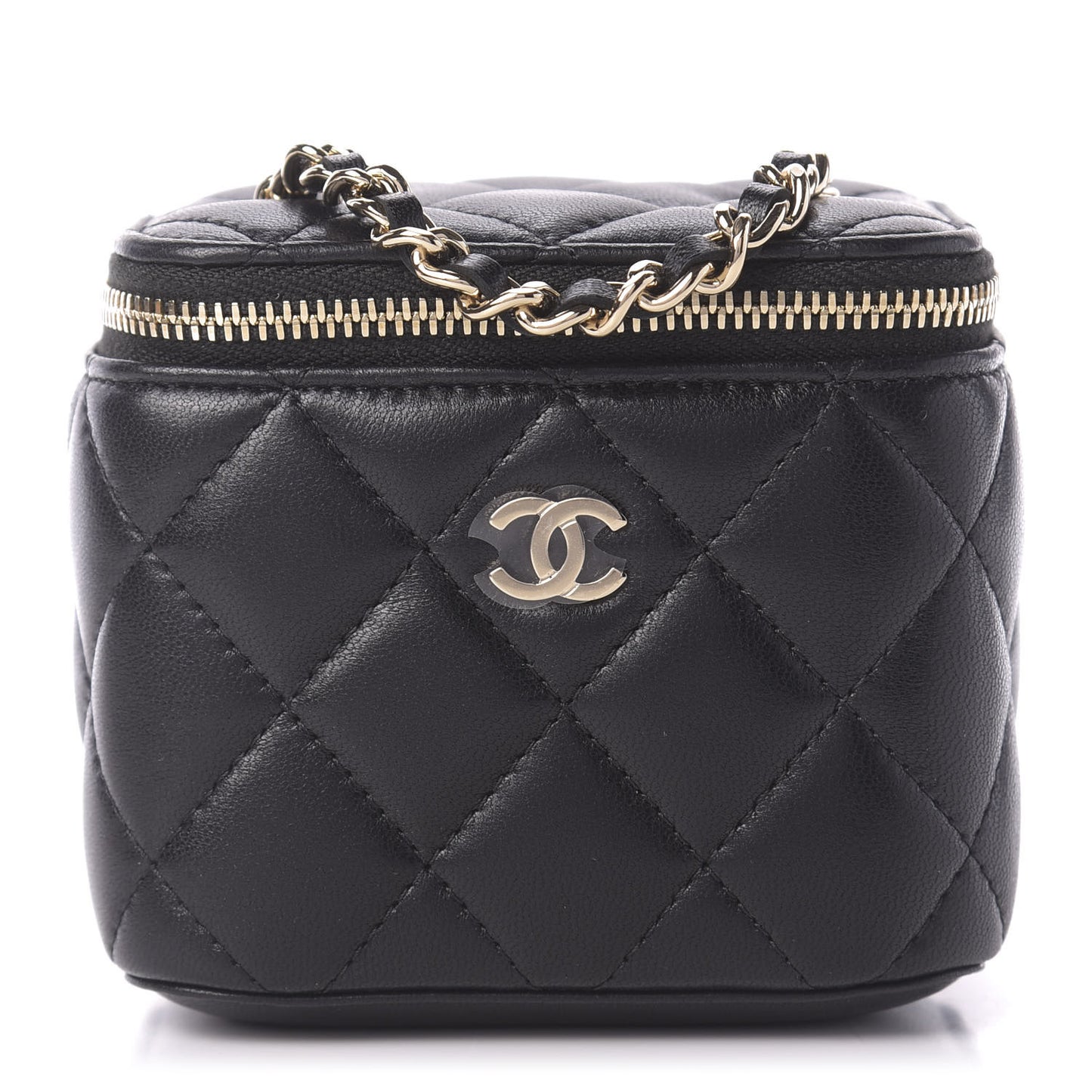 Lambskin Quilted Mini Vanity Case With Chain Black