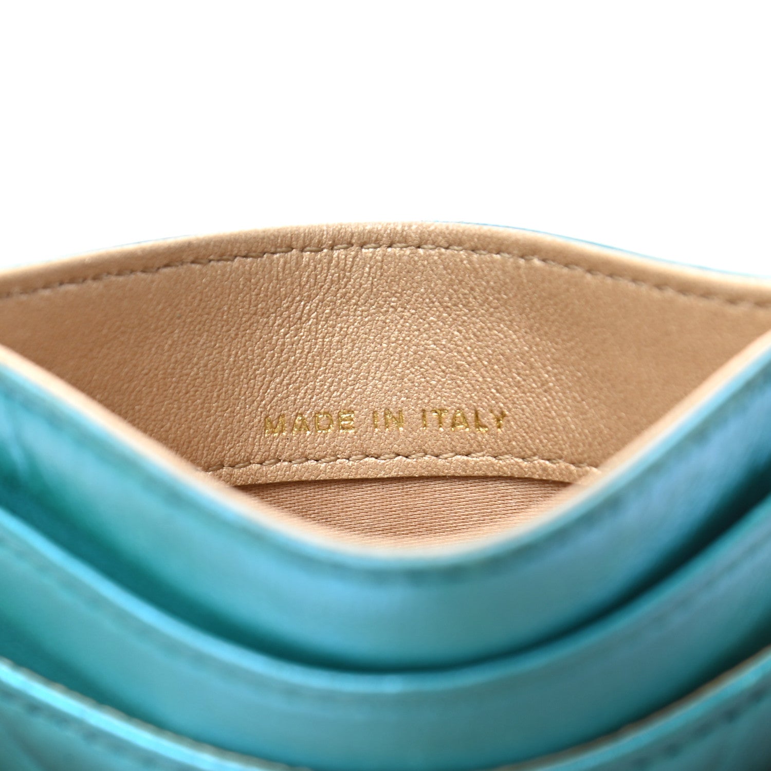 Chanel Metallic Lambskin Camellia Embossed Card Holder Turquoise 6 of 7