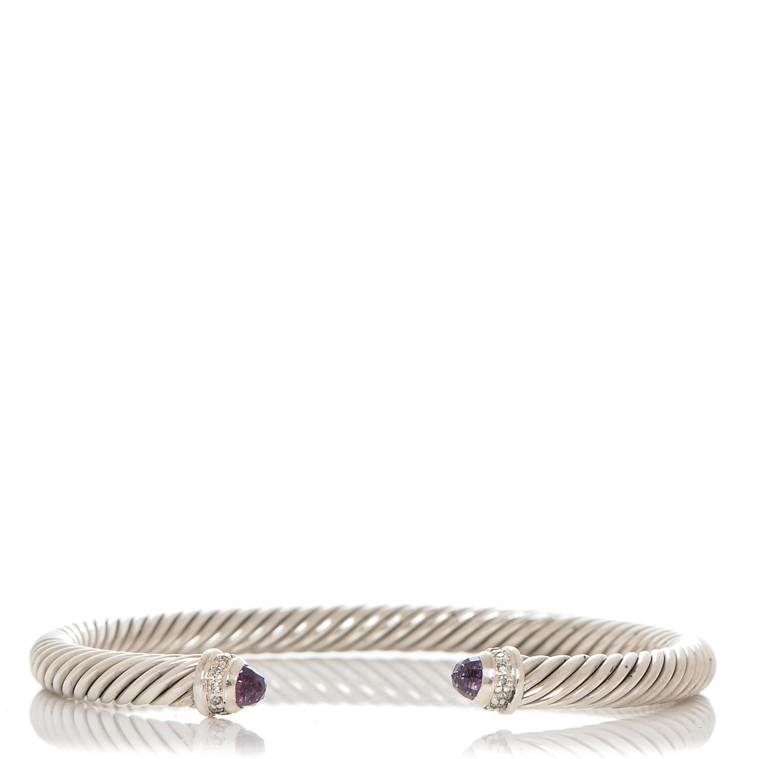 David Yurman Sterling Silver Diamond Amethyst 5mm Cable Classics Bracelet 1 of 4