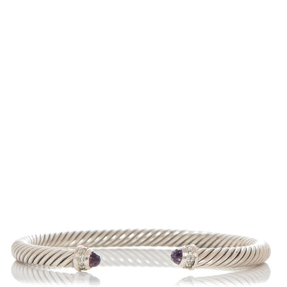 David Yurman Sterling Silver Diamond Amethyst 5mm Cable Classics Bracelet 1 of 4