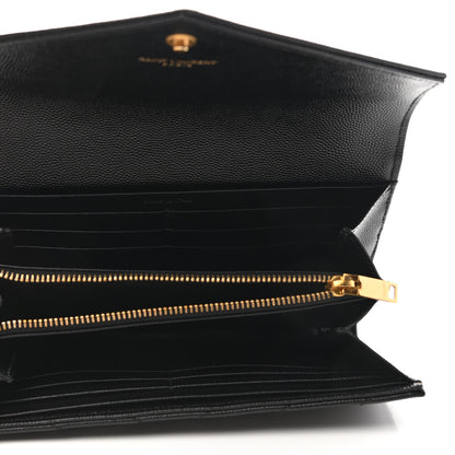 Saint Laurent Grain De Poudre Matelasse Chevron Monogram Flap Wallet Black 5 of 9