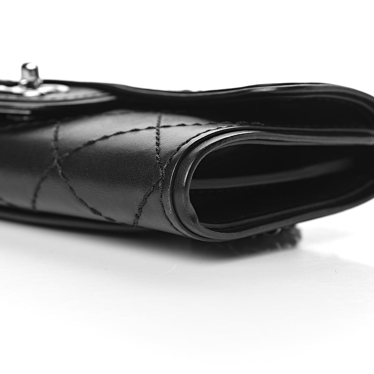 Calfskin Stitched Clutch Flap Black