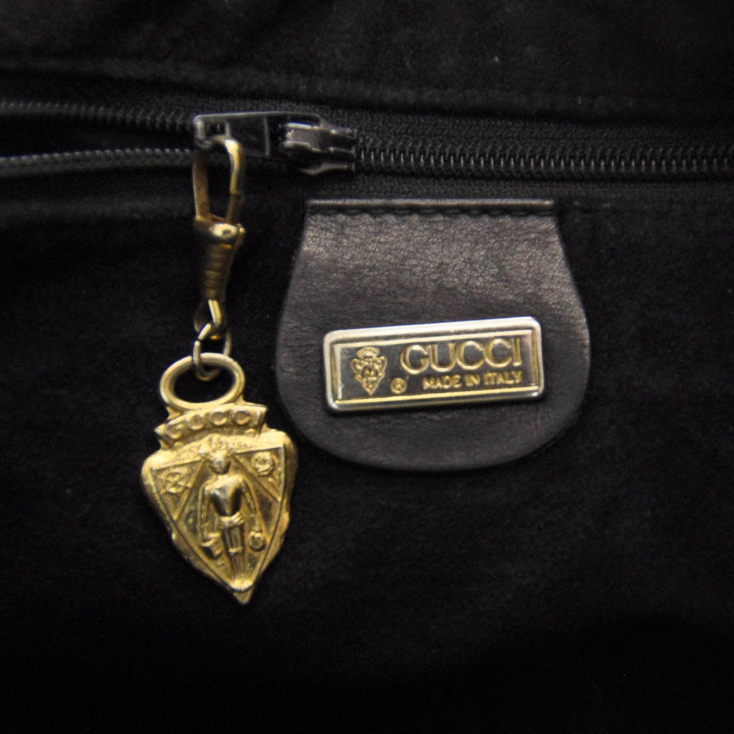 Leather Web Drawstring Bag Black