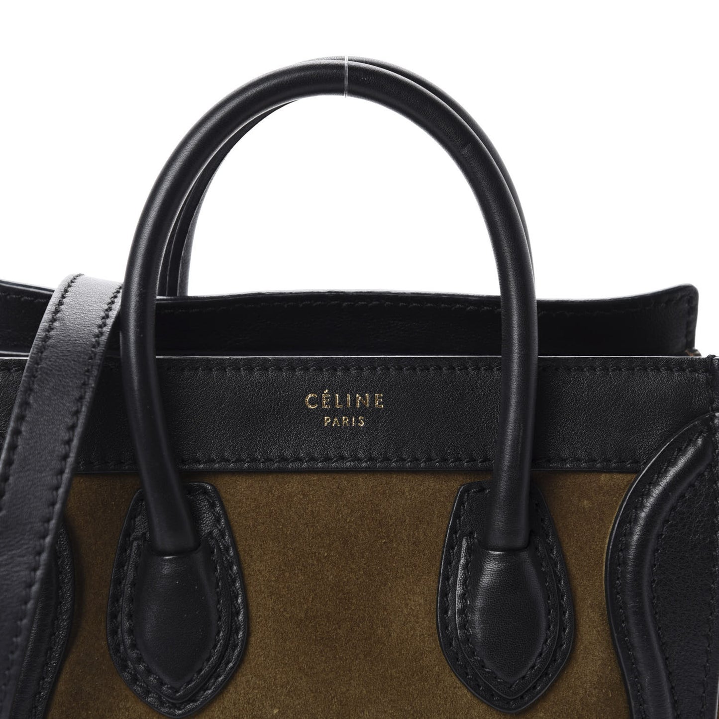 Smooth Calfskin Suede Bi-Color Nano Luggage Black Olive