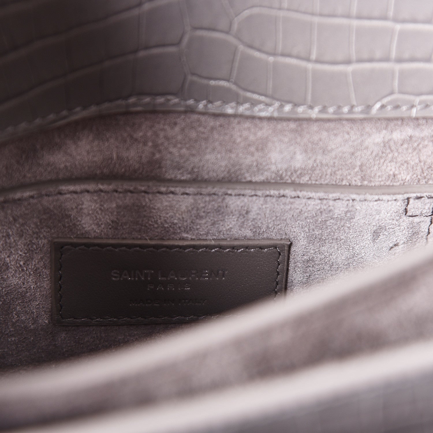 Saint Laurent Calfskin Crocodile Embossed Medium Monogram Sunset Fog 6 of 10