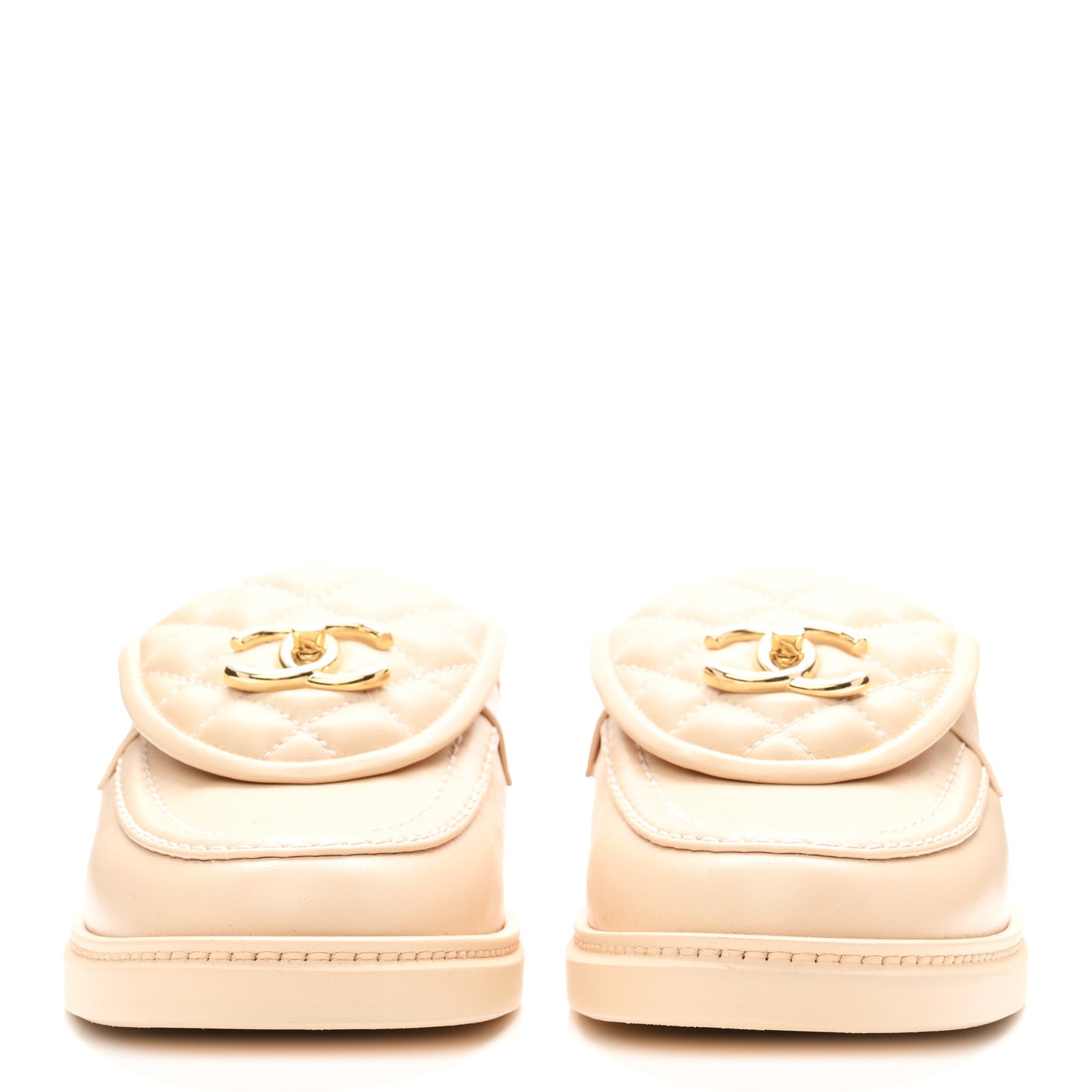 Lambskin Quilted CC Turnlock Mules 39 Light Beige