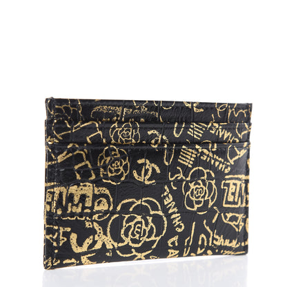 Chanel Calfskin Crocodile Embossed Graffiti 2.55 Cocodile Reissue Card Holder Black Gold 3 of 9