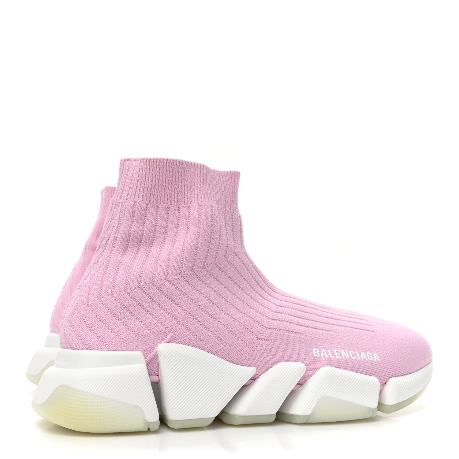 Balenciaga Ribbed Knit Womens Speed 2.0 Transparent Sole Sneakers 39 Pink White 5 of 9