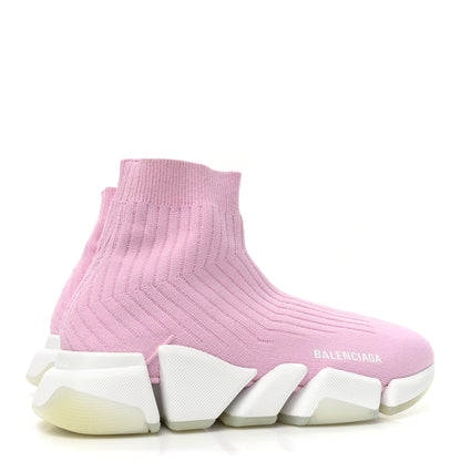 Balenciaga Ribbed Knit Womens Speed 2.0 Transparent Sole Sneakers 39 Pink White 5 of 9