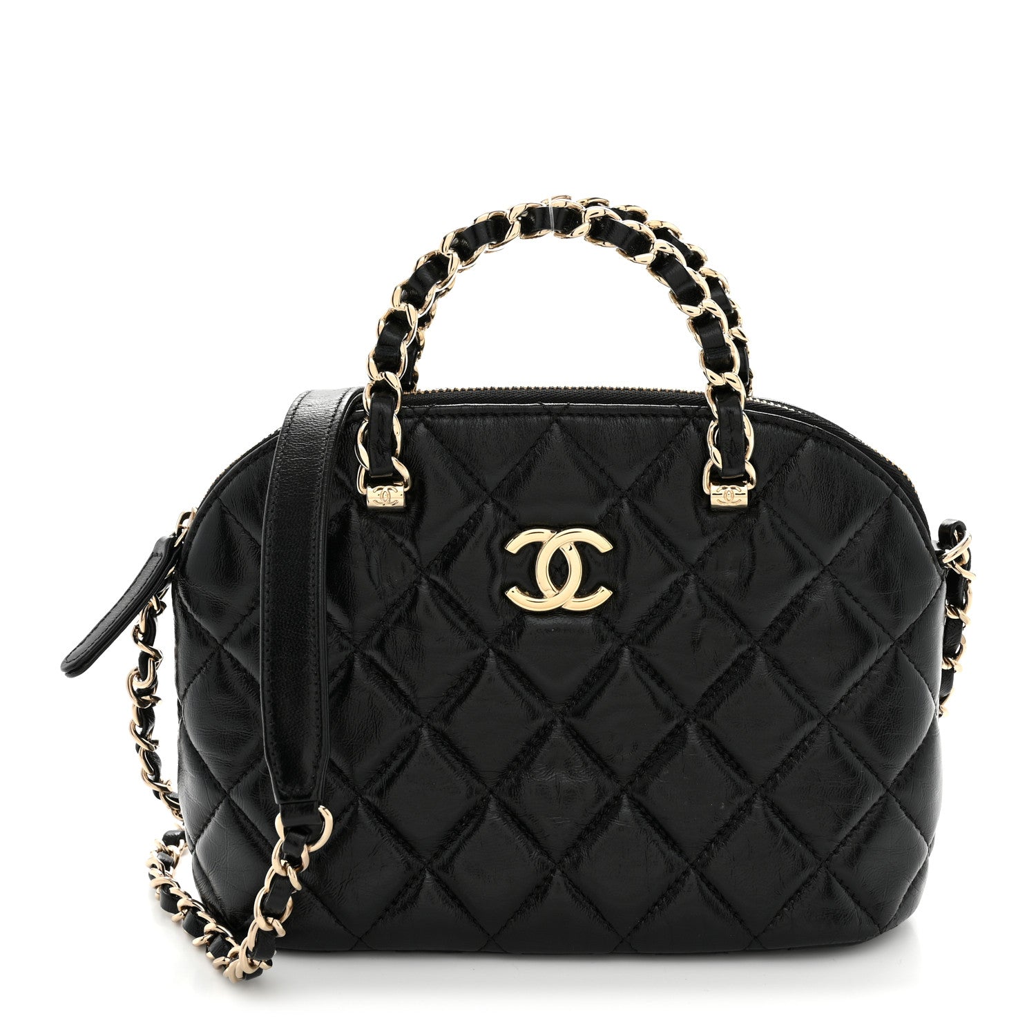 Chanel Shiny Lambskin Quilted Shiny Coco Clutch With Chain Black 1 of 11
