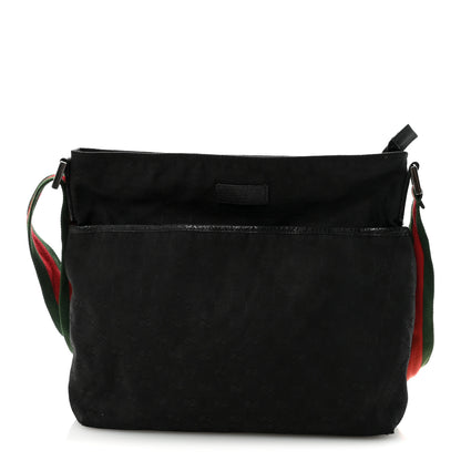 Gucci Monogram Web Medium Flat Messenger Bag Black 1 of 10