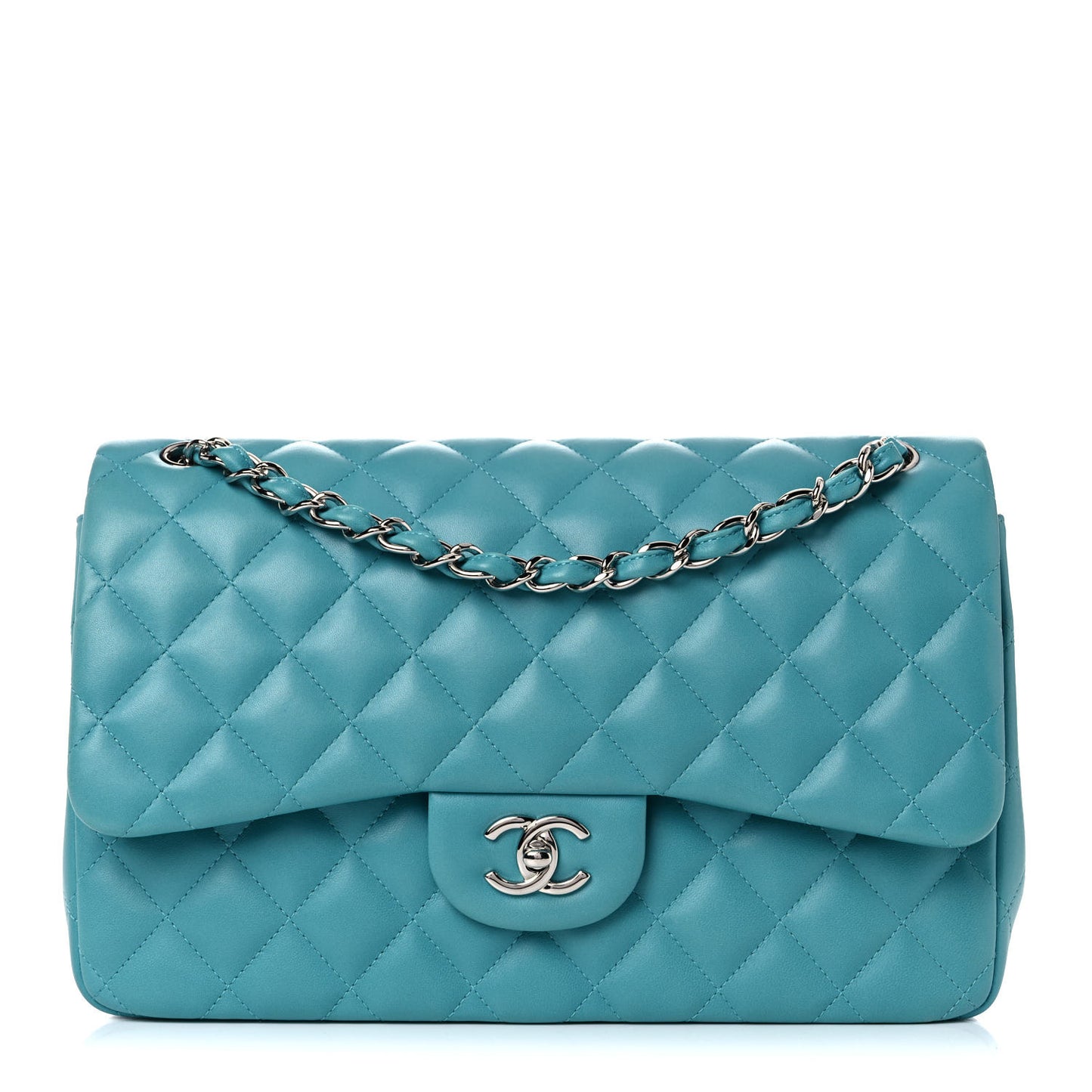 Lambskin Quilted Jumbo Double Flap Turquoise