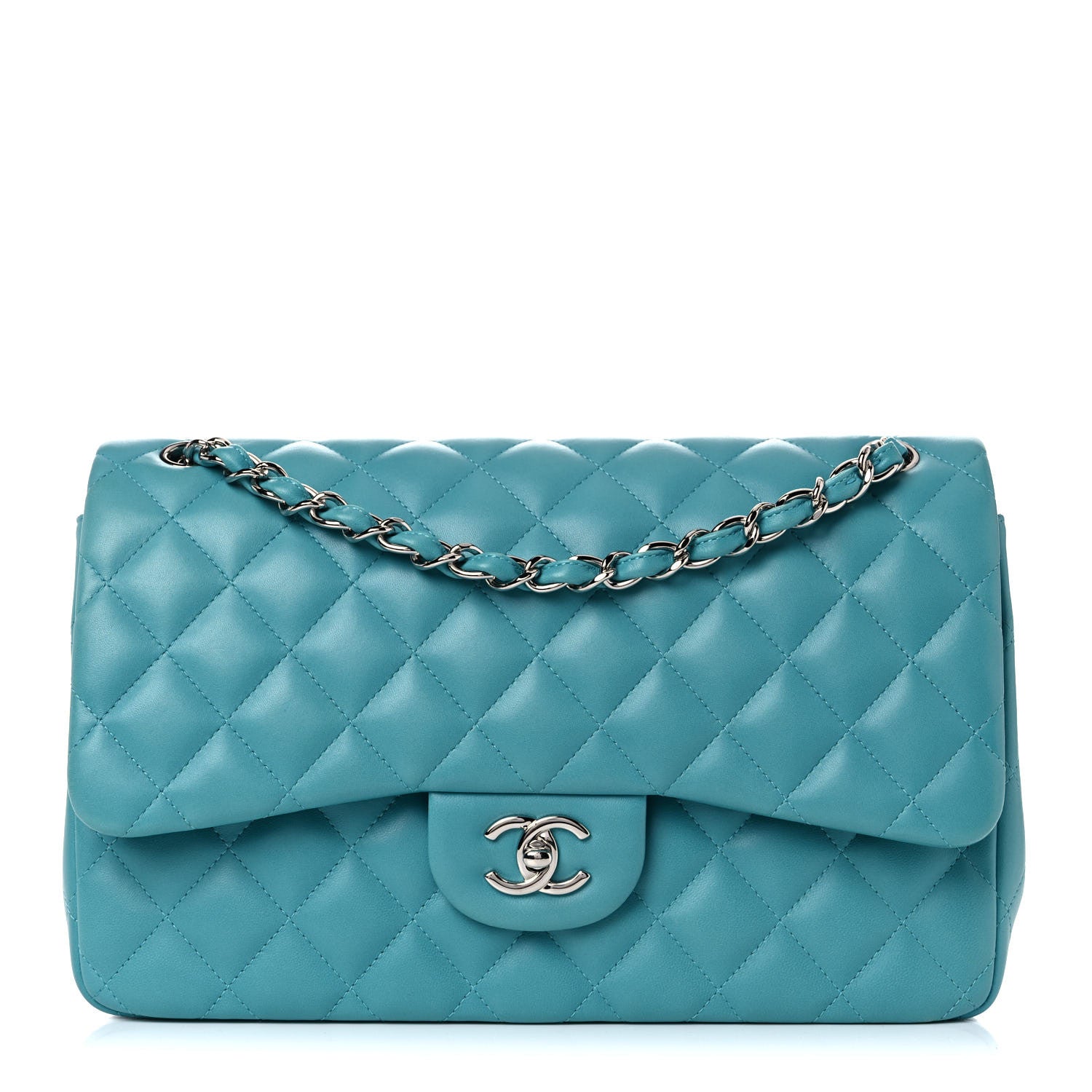Chanel Lambskin Quilted Jumbo Double Flap Turquoise 1 of 10