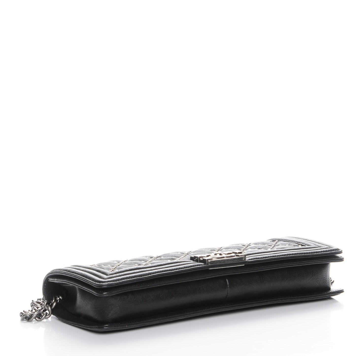Crumpled Lambskin East West Studded Boy Flap Black