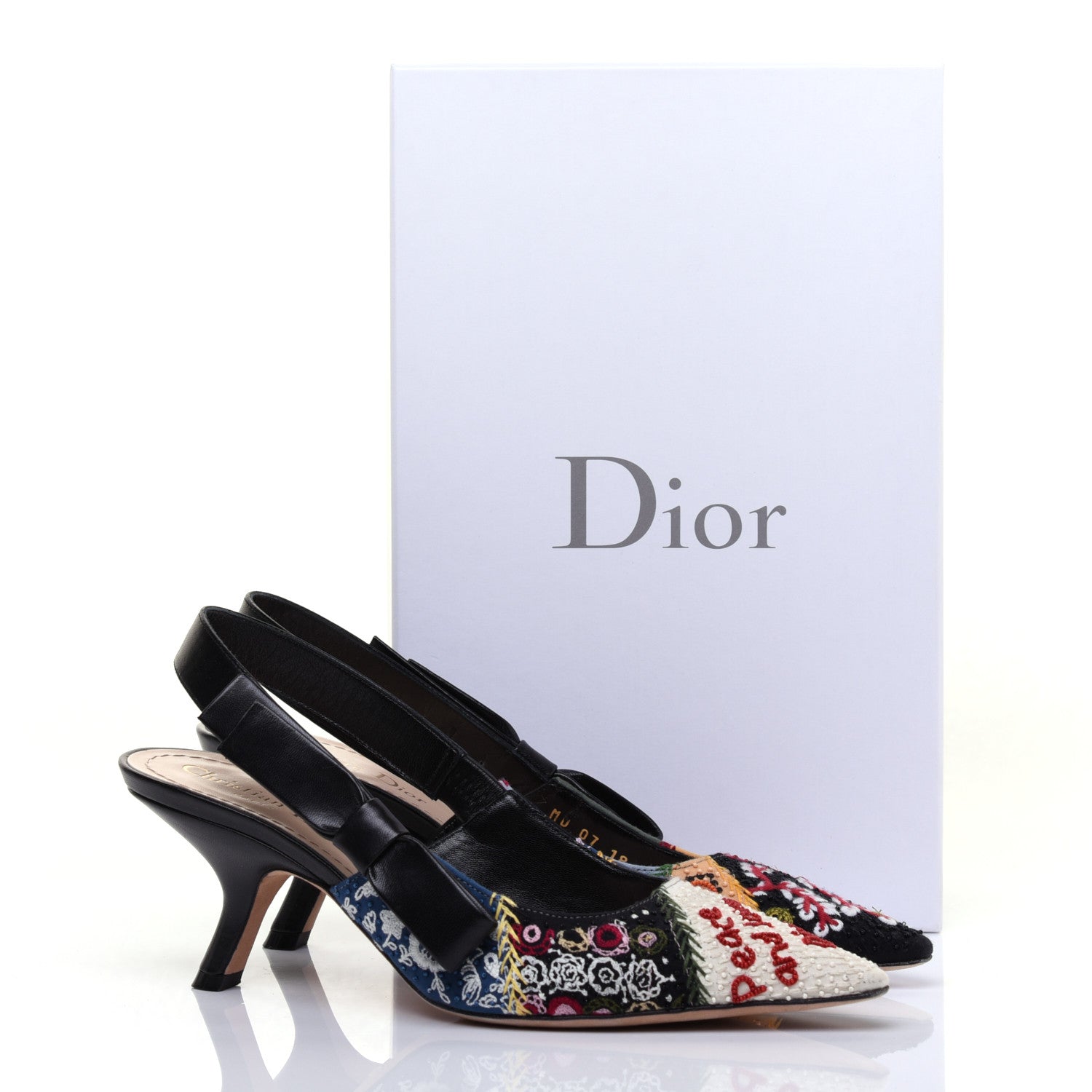 Christian Dior Calfskin Embroidered Beaded Sweet D Sling-Back Pumps 38 Multicolor 9 of 9