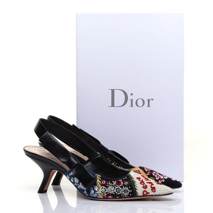 Christian Dior Calfskin Embroidered Beaded Sweet D Sling-Back Pumps 38 Multicolor 9 of 9