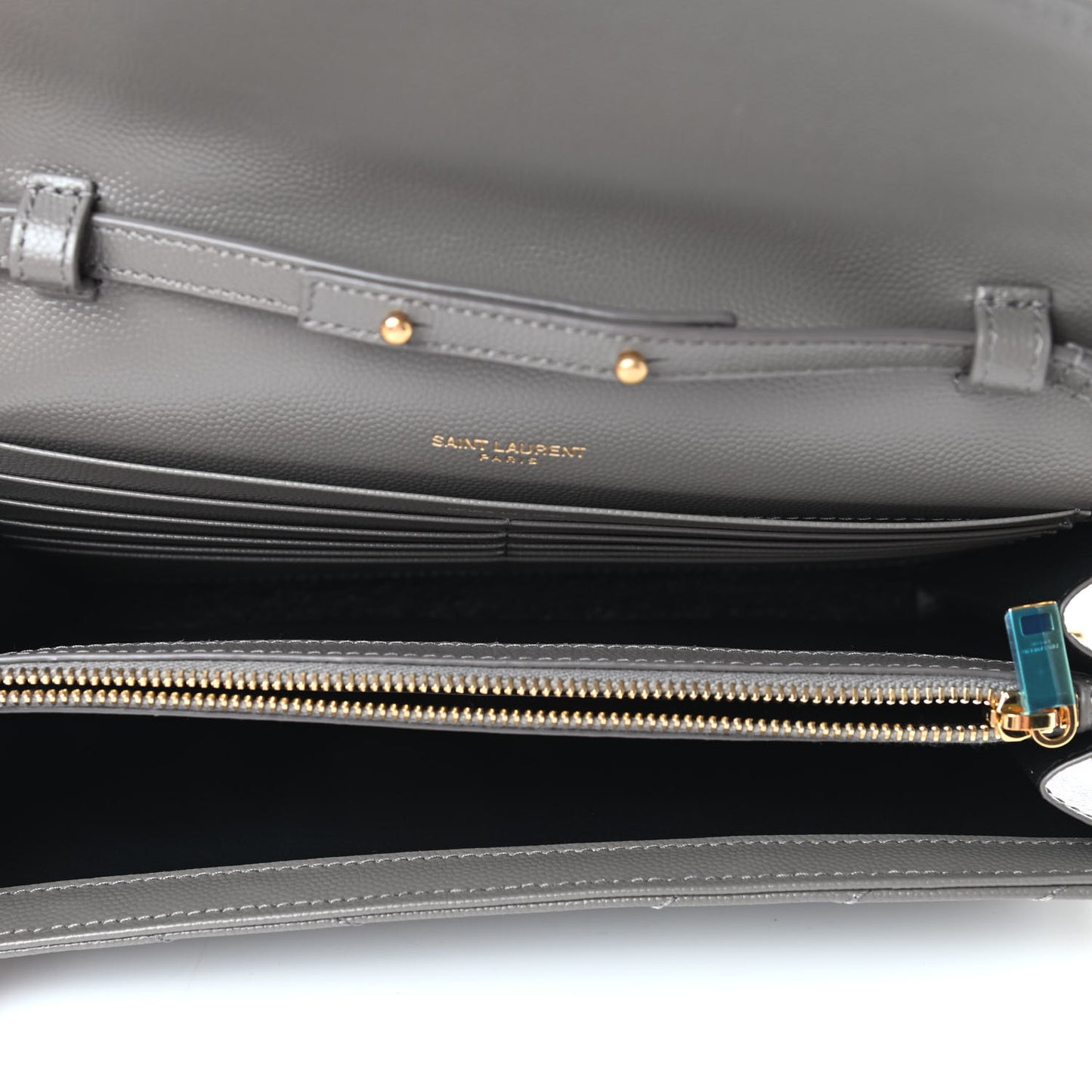 Grain De Poudre Matelasse Chevron Monogram Chain Wallet Fog