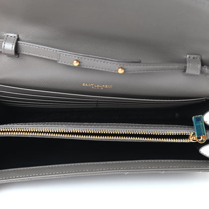 Saint Laurent Grain De Poudre Matelasse Chevron Monogram Chain Wallet Fog 5 of 8
