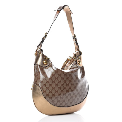 Gucci Crystal Monogram Babouska Hobo Gold 3 of 9