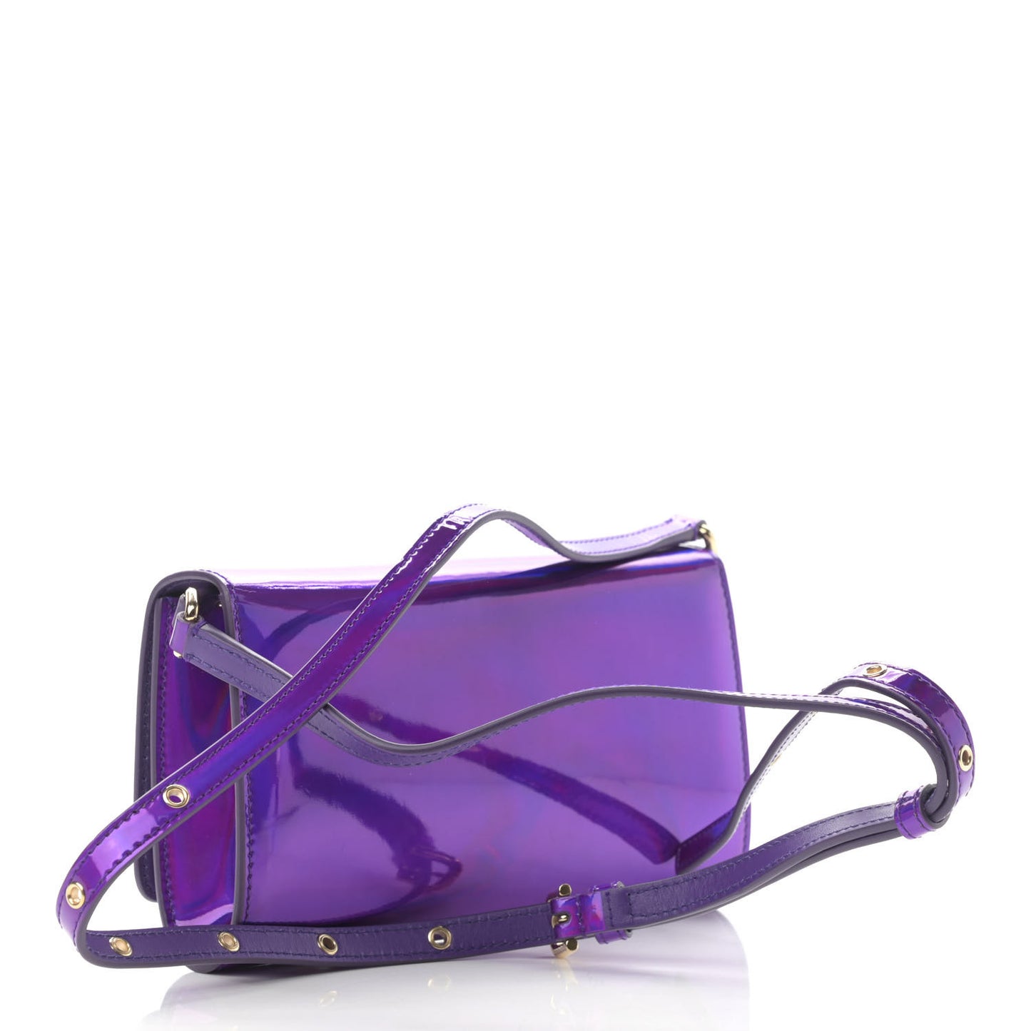 Holographic Patent Calfskin Strobo 3.5 Clutch Viola Medio