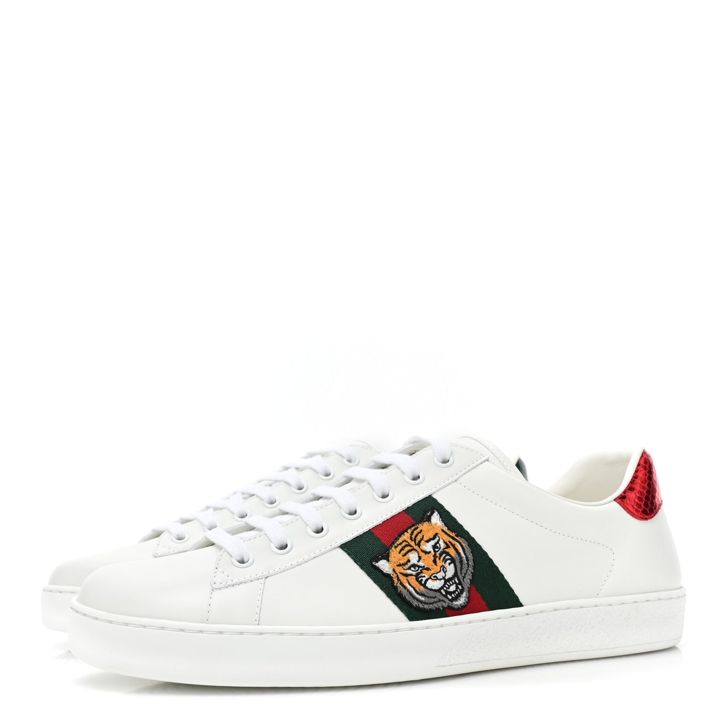 Calfskin Ayers Web Tiger Embroidered Mens Ace Sneakers 10 White Green Red