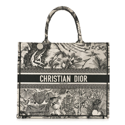 Christian Dior Canvas Embroidered Large Toile De Jouy Book Tote White Black 1 of 10