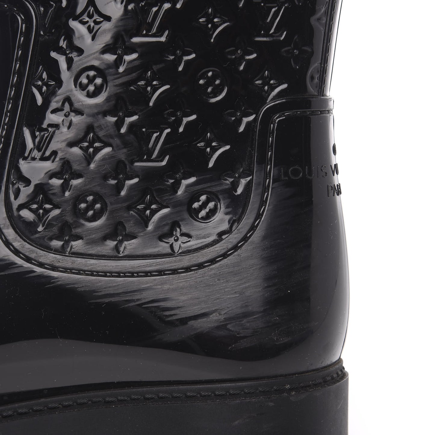 Rubber Embossed Monogram Splash Rain Boots 36 Black