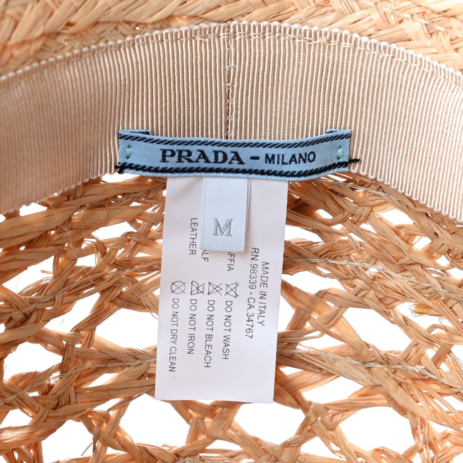 Prada Raffia Paglia Metal Triangle Logo Woven Womens Bucket Hat M Naturale Cognac 6 of 7