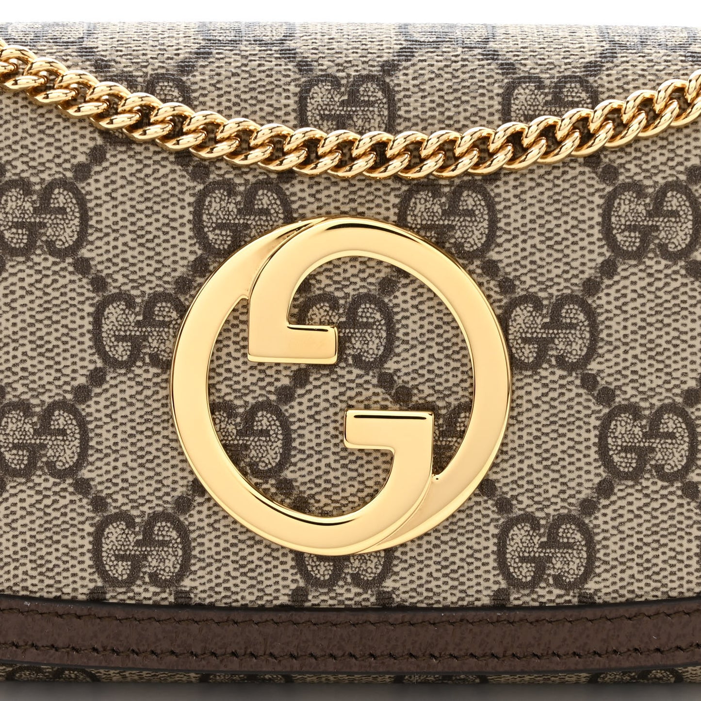 GG Supreme Monogram Textured Dollar Calfskin Blondie Continental Chain Wallet Beige Ebony New Acero