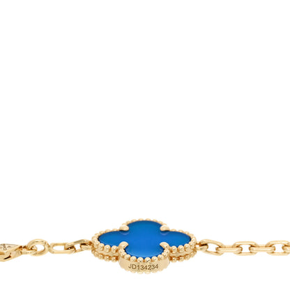 Van Cleef & Arpels 18K Yellow Gold Blue Agate 5 Motifs Vintage Alhambra Bracelet 4 of 5