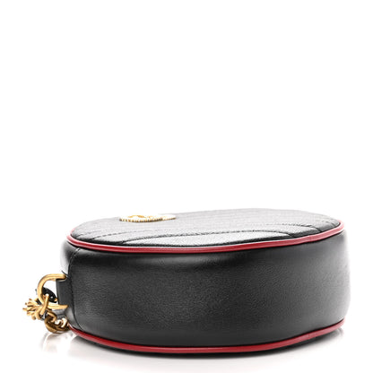 Gucci Vintage Effect Calfskin Matelasse Diagonal Mini Torchon GG Marmont Round Shoulder Bag Black Romantic Cherry 4 of 9