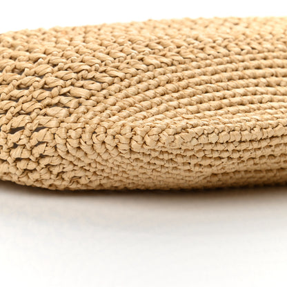 Prada Yarn Raffia Effect Crochet Logo Embroidered Shopping Tote Bag Naturale 9 of 10