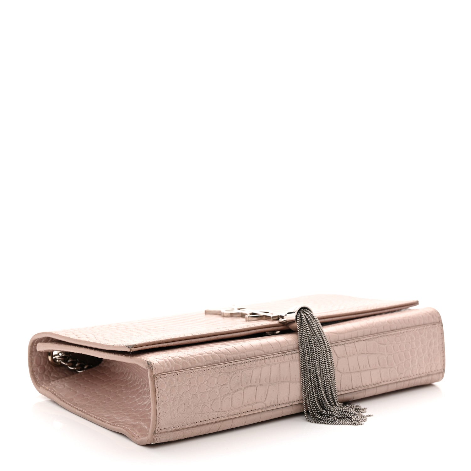 Saint Laurent Calfskin Crocodile Embossed Medium Classic Monogram Kate Tassel Satchel Powder Pink 4 of 16