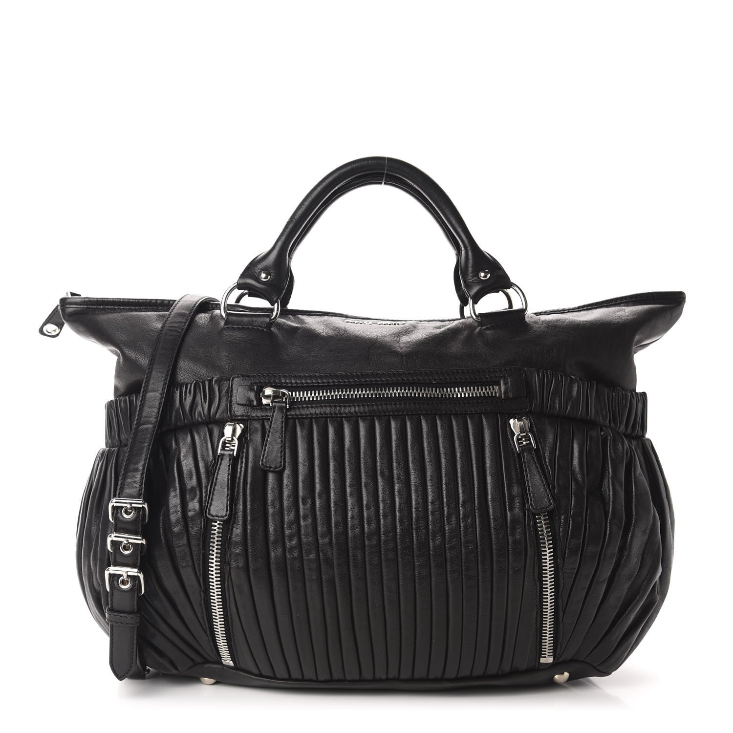 Miu Miu Nappa Plisse Zip Satchel Black 1 of 11