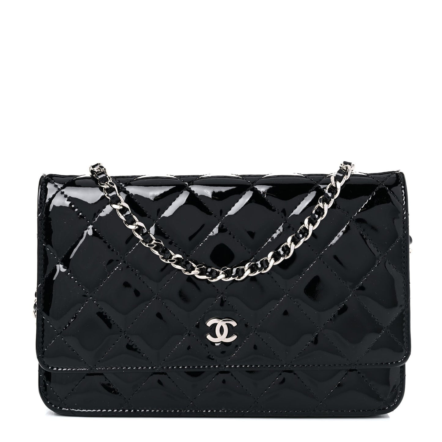 Patent Quilted Wallet On Chain WOC Black