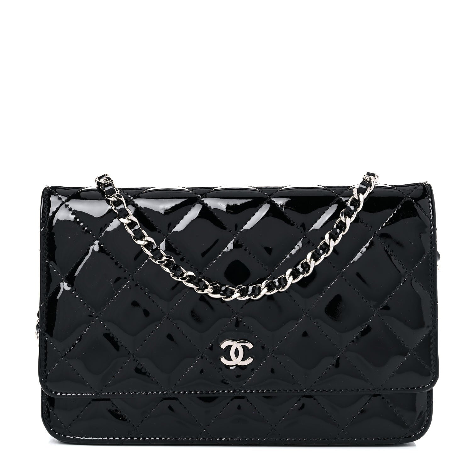 Chanel Patent Quilted Wallet On Chain WOC Black 1 of 16