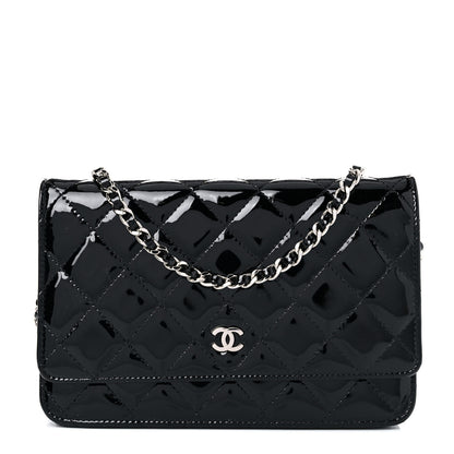 Chanel Patent Quilted Wallet On Chain WOC Black 1 of 16