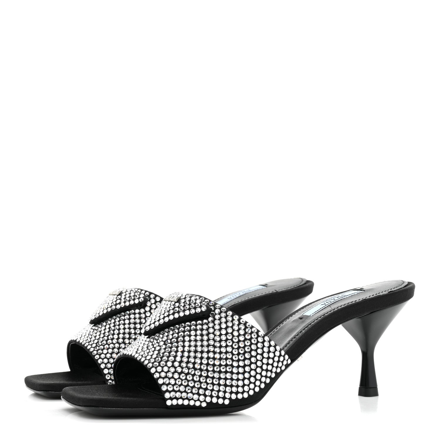 Prada Satin Crystal Logo 65mm Slide Sandals 37.5 Cristal 3 of 11