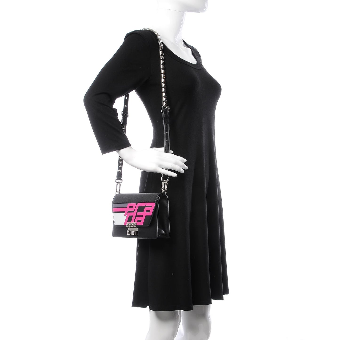 City Calfskin Saffiano Racing Logo Elektra Shoulder Bag Fuxia Black