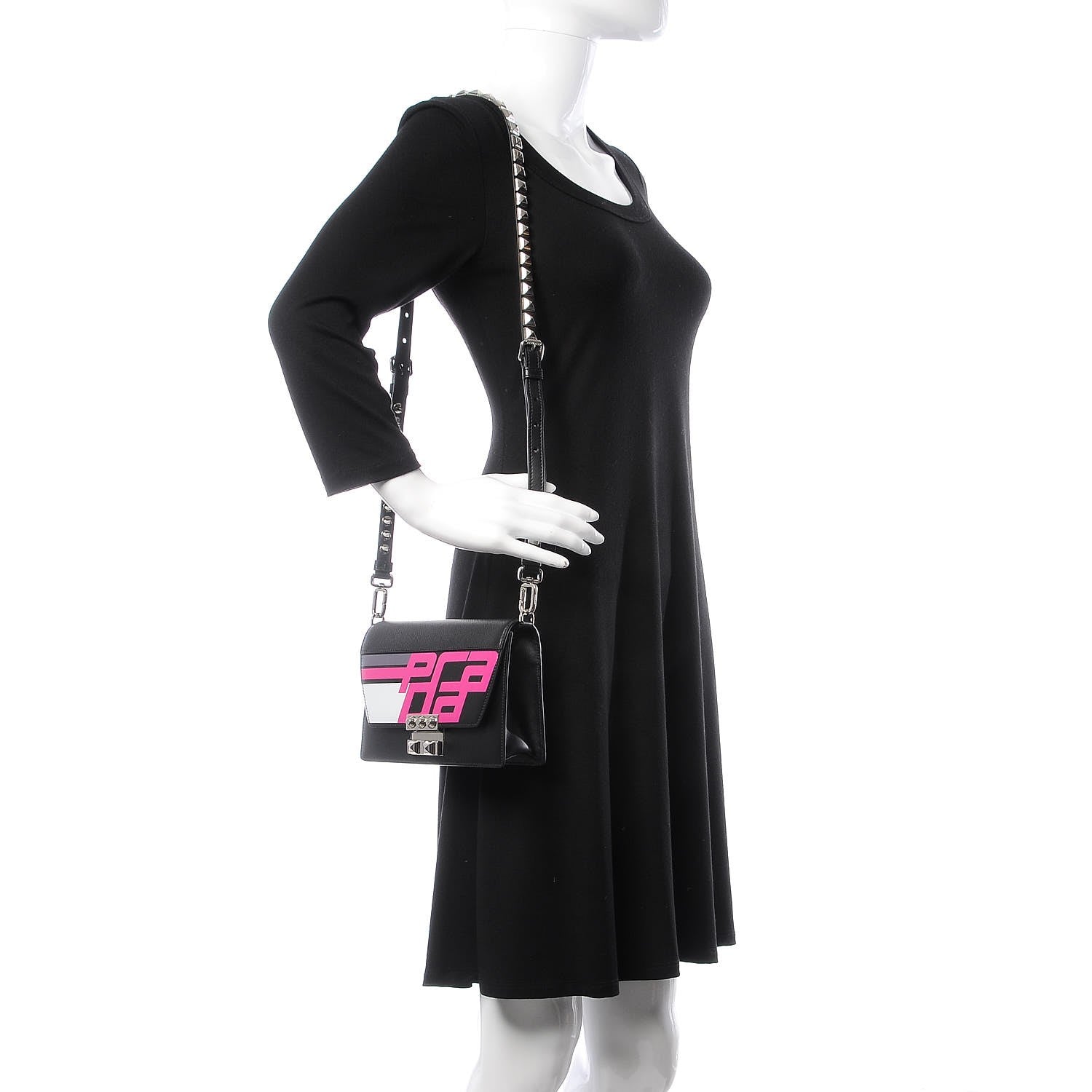 Prada City Calfskin Saffiano Racing Logo Elektra Shoulder Bag Fuxia Black 2 of 7