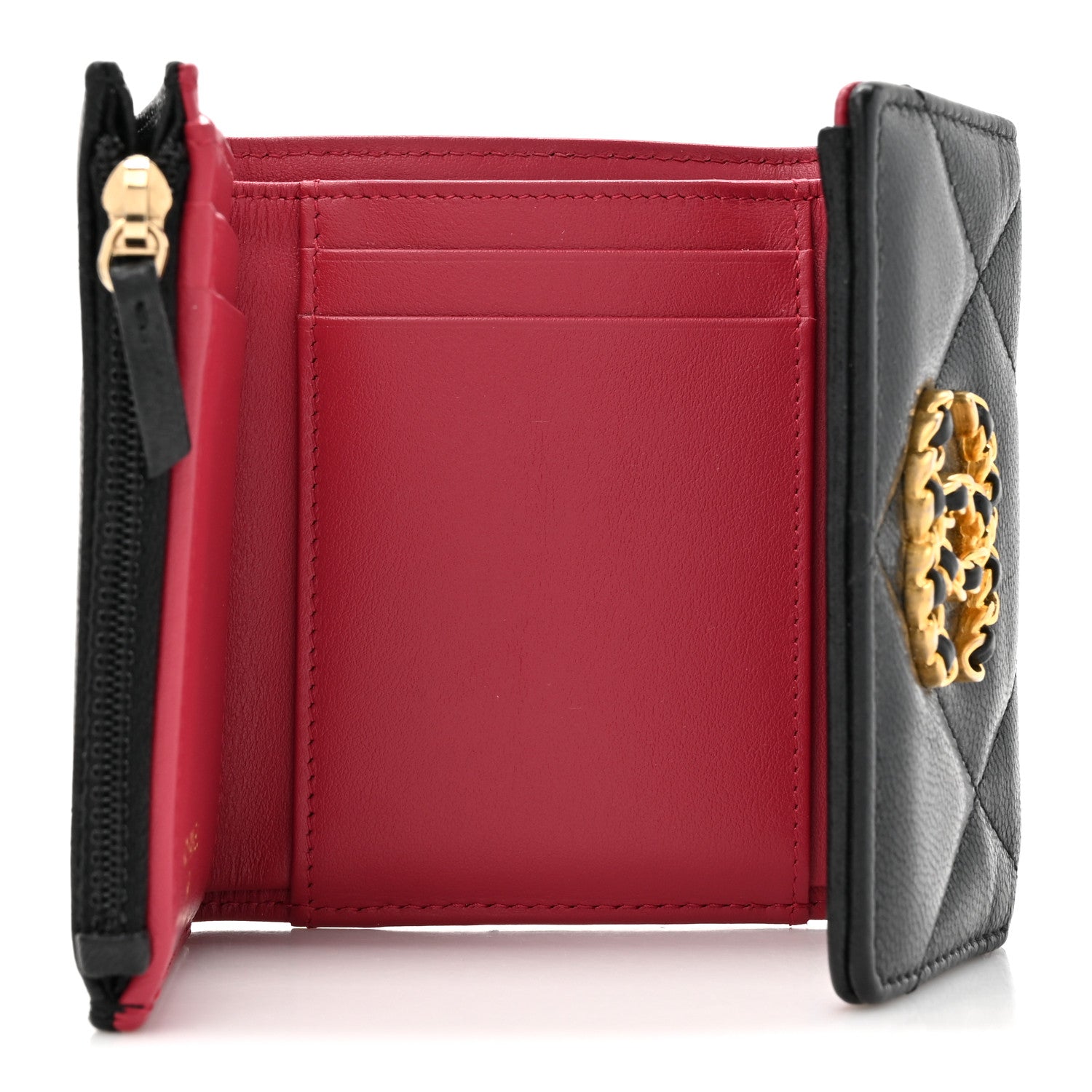 Chanel Goatskin Quilted Chanel 19 Small Flap Wallet Black 5 of 11