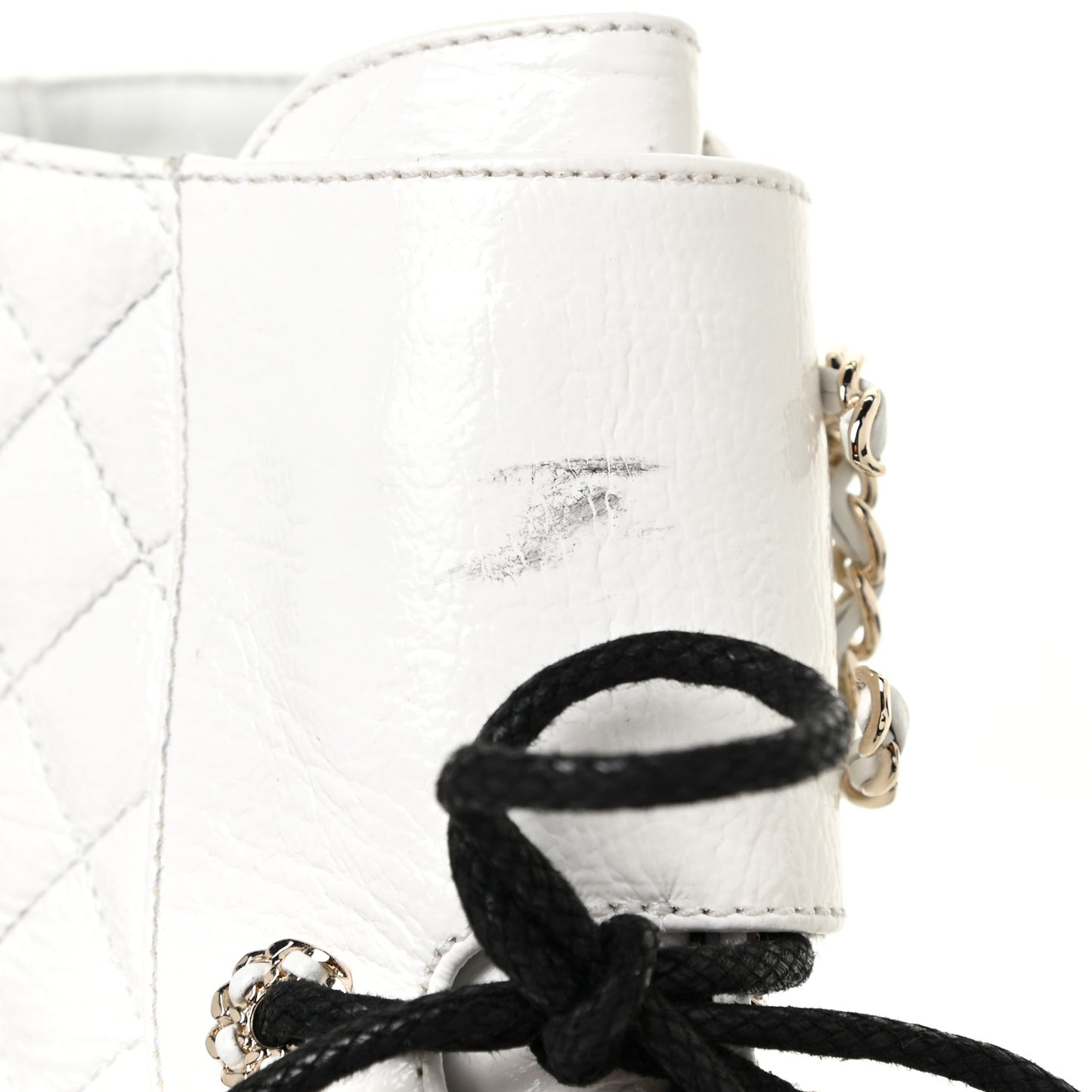 Shiny Goatskin Calfskin Quilted Lace Up Combat Boots 37 White Black