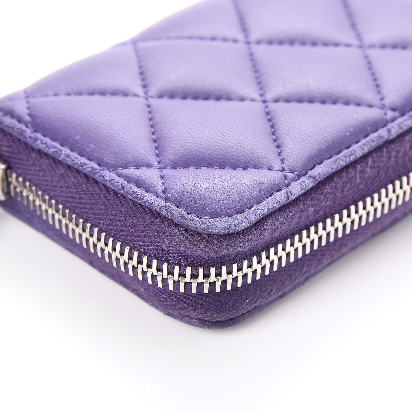 Lambskin Quilted Zip Around Coin Purse Wallet Purple