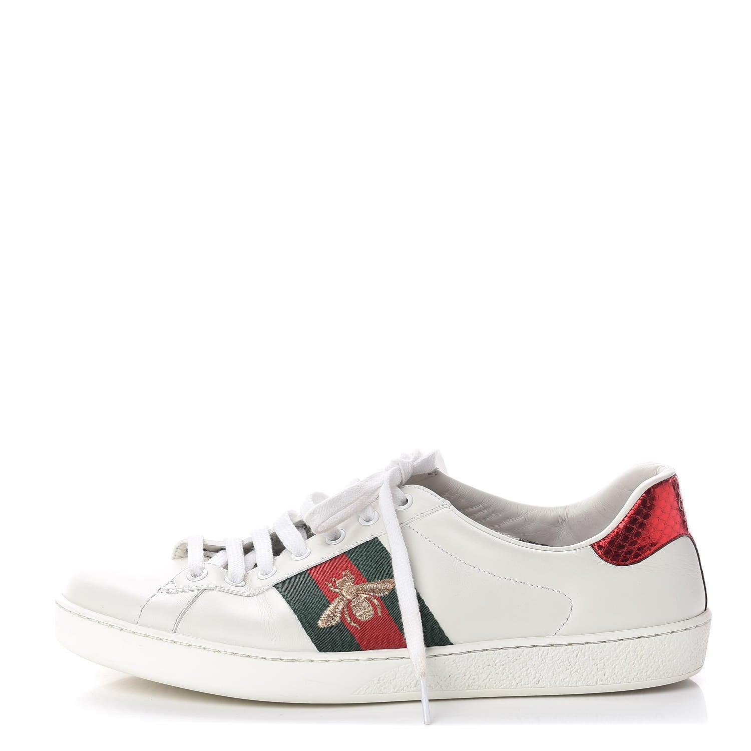 Gucci Miro Soft Calfskin Laminated Ayers Web Bee Embroidered Mens Ace Sneakers 9 White Red Flame Green 1 of 10