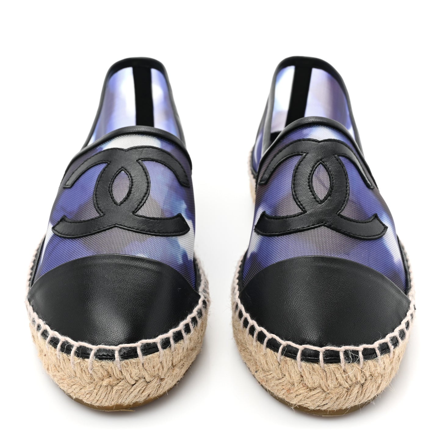Mesh Lambskin Check Print CC Espadrilles 38 Blue Black White