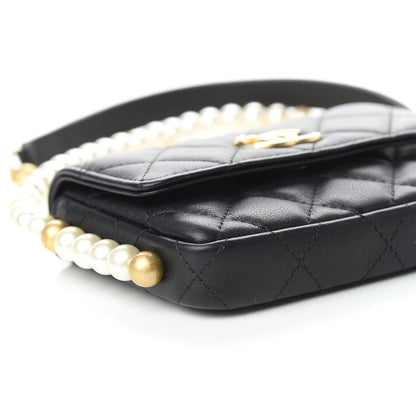 Chanel Calfskin Quilted About Pearls Card Holder Flap With Chain Black 5 of 10