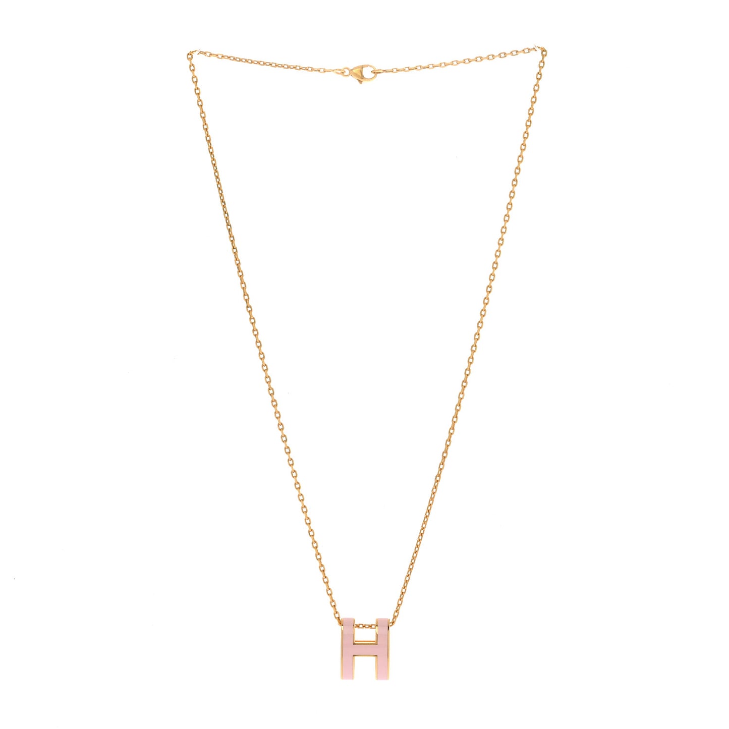 Lacquered Gold Pop H Pendant Necklace Rose Dragee