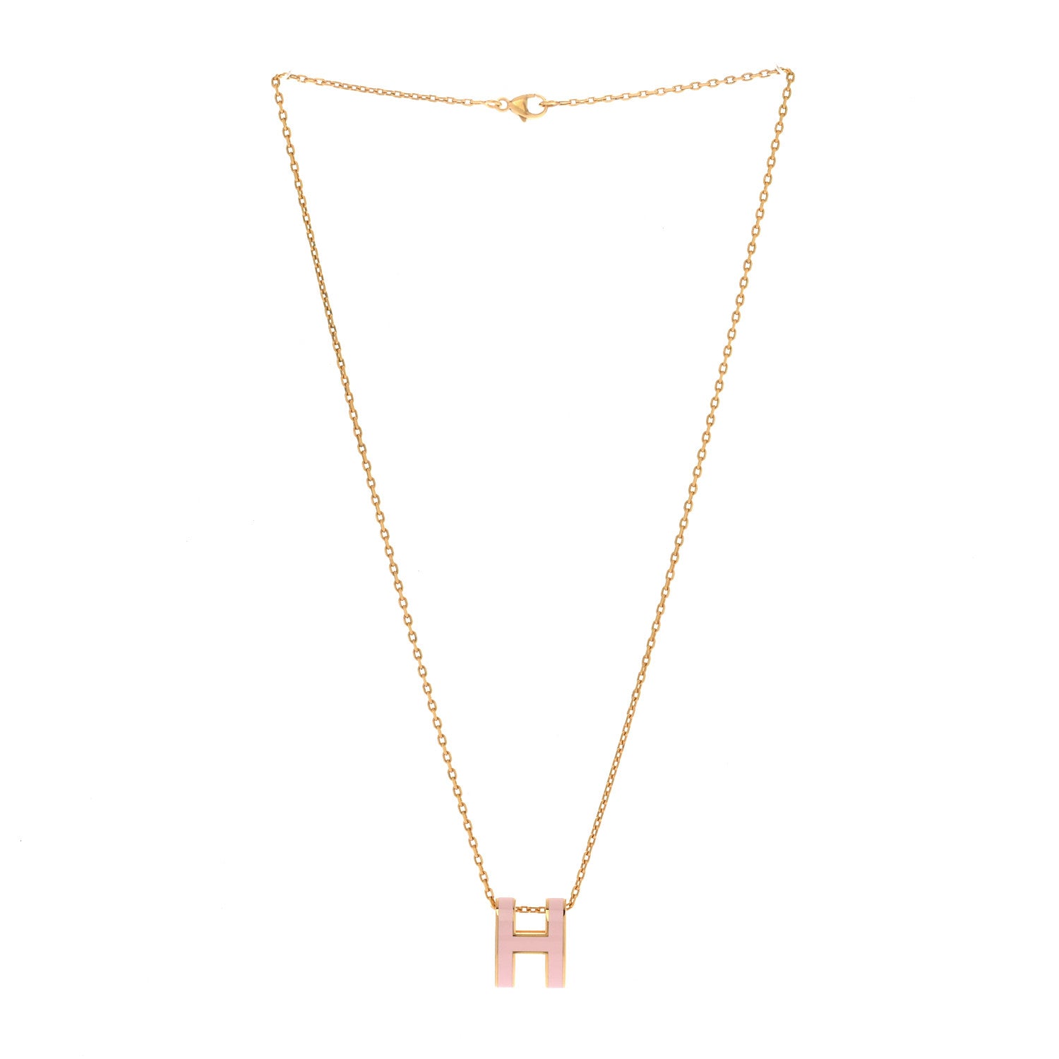 Hermes Lacquered Gold Pop H Pendant Necklace Rose Dragee 3 of 8
